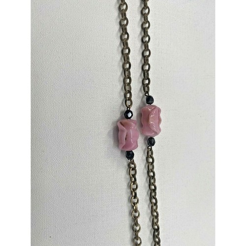 Vintage Floral Statement Halskette Blume Rose Lila Rosa Tulpe Perlen mit Anhänger - Bild 11 von 12