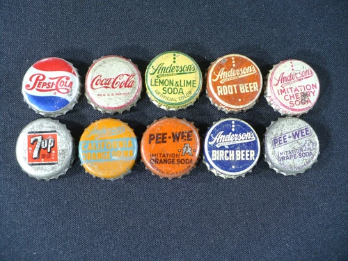 New Listing[10] VINTAGE PEPSI-COLA ,COCA-COLA  , ANDERSONS & PEE-WEE CORK BOTTLE CAPS- L@@K
