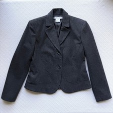 Harve Benard Wool Blend Two Button Tailored Piped Blazer Dark Gray Womens Size 8