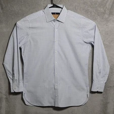 Turnbull & Asser Bespoke Shirt Mens Large White Blue Check Cotton Made England