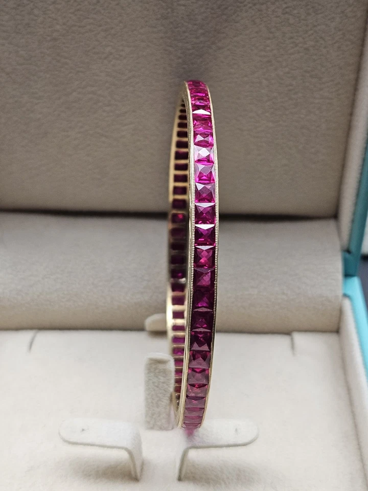 18k Gold Ruby Bracelet Vintage Pink Ruby Yellow Gold Jewelry Women 20.5 grams - Image 2 of 4