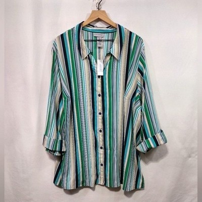 New Catherine's 2X Striped Button Shirt Womens 4X Multicolor Retro 90s Y2K