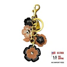 Qiansail Flower Bag Charm Leather Flower Keychains Retro Aesthetic Black