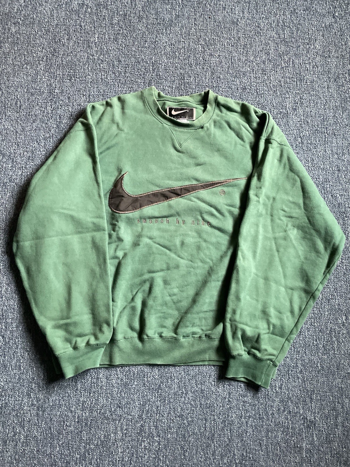 VTG Y2K Swoosh By Nike Green Swoosh Big Logo Crewneck Sweatshirt Pullover Sz 2XL