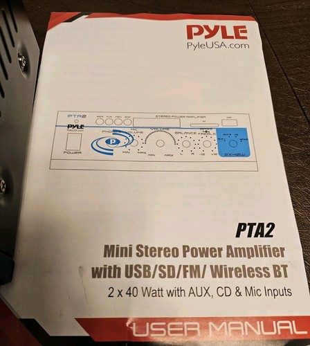 Pyle PTA2 Mini 2x40 Watts Stereo Mixer/Power Amplifier w/ USB, SD, FM ...