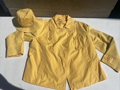 LL Bean Womens Yellow Pea Coat Cotton Long Sleeve Jacket Size M And Matching Hat