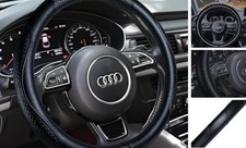 Heavy Duty Pure Cowhide Steering Wheel Cover, Genuine Leather Steering BLACK-6