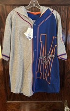 RARE VINTAGE STARTER NEW YORK METS LARGE GREY/ROYAL HOODED BASEBALL JERSEY NWT