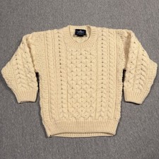 Aran Crafts Cable Knit Sweater Ireland Merino Woolen Mills Fisherman Cream M 4/5