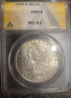 1889 P Morgan Silver Dollar - Philadelphia Mint - ANACS MS 61