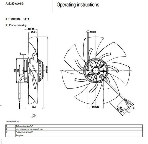 Fan A2E250-AL06-01 Axial Fan AC 230V 0.51A 115150W φ250MM Cooling Fan - Afbeelding 4 van 4