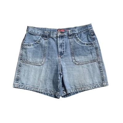 Faded Glory Jean Shorts Womens 16 Blue Patch Pocket 100% Cotton Denim Casual