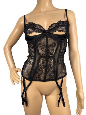 Vintage Y2K Frederick s of Hollywood Black Lace Bustier Corset Top Size 34