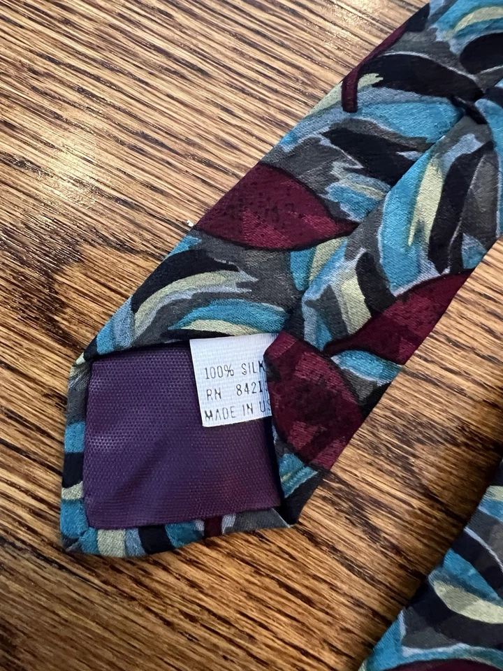 Vintage Surrey Multicolor Floral Leaf Geo Silk Tie Retro 60s 70s Made in USA - Image 4 of 4