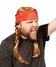 Willie Braided Wig Cowboy Red Bandana Hillbilly Country Red Neck Hippie