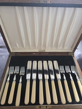 Walker & Hall 12pc Stainless Steel Cutlery Set, Ivory Handles, Wooden Case