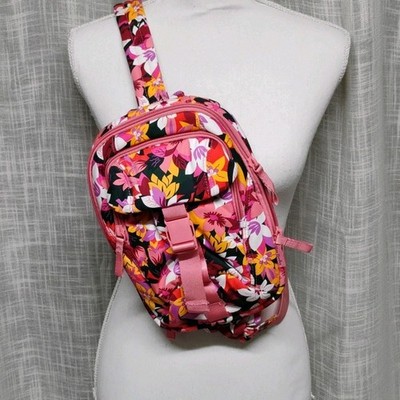 Vera Bradley Floral Sling Bag Pink Multicolor Zip Buckle Closure Inner Pockets