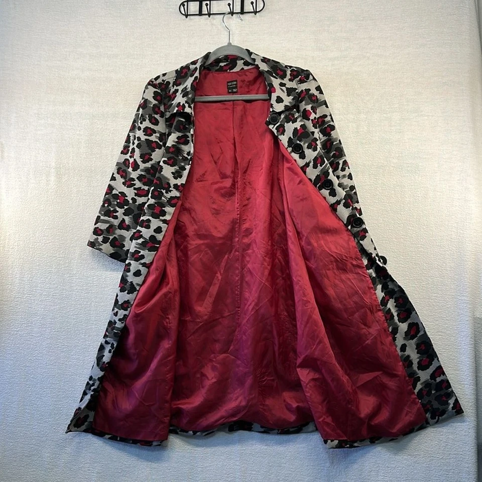 Gabardina NICOLE MILLER Abstracta Estampado Animal Abotonada De Colección Talla 12 Foto 3 de 4