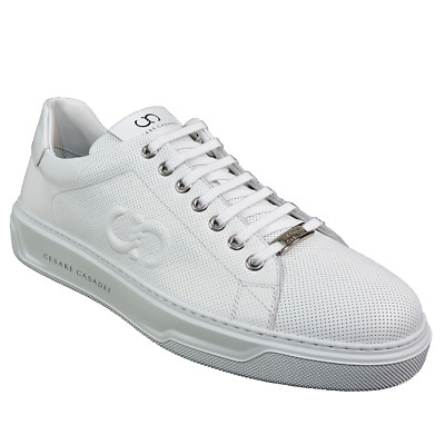 CASADEI   MEN'S SOFT WHITE LEATHER COMFORT SUMMER FASHION SNEAKERS