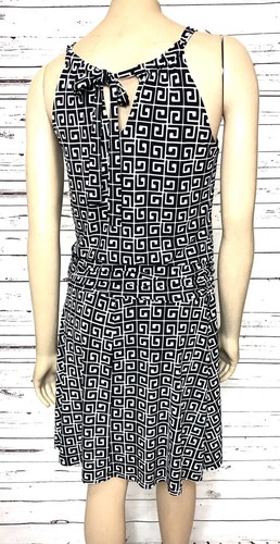 St Tropez West Black White Halter Ruched Waist Dress Stretch Size 12 - Picture 3 of 8