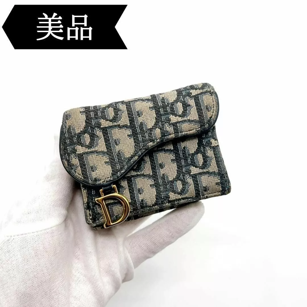 Portefeuille compact Dior toile cuir selle oblique logo occasion 202501R