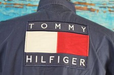 Tommy Hilfiger VTG Spellout Flag Shirt Size Large Cotton RARE USA Embroidery L