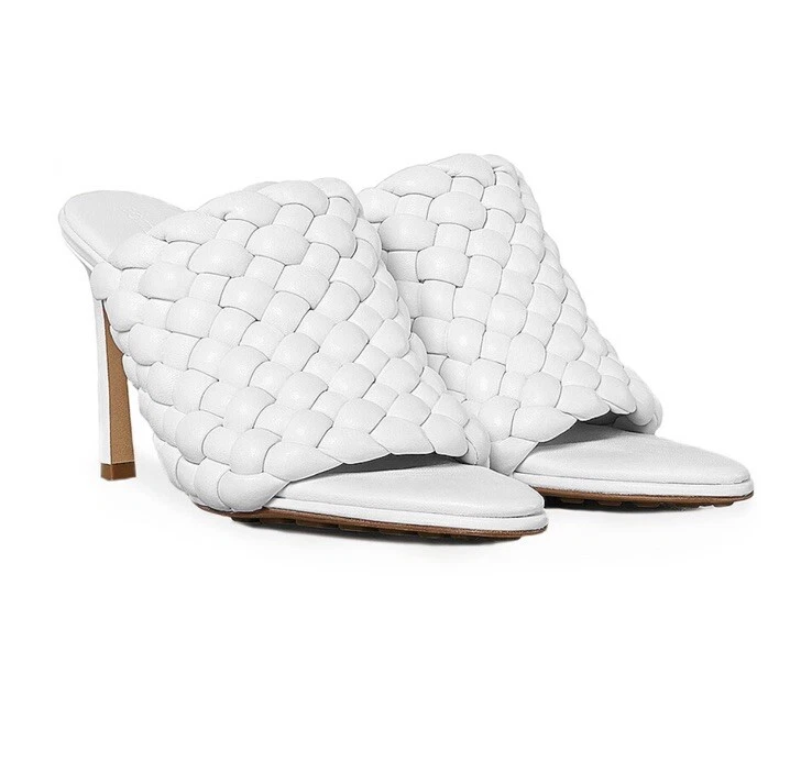 Scarpe sandali Bottega Veneta imbottiti pelle bianca intrecciata misura Eur 39 5 nuovi con scatola