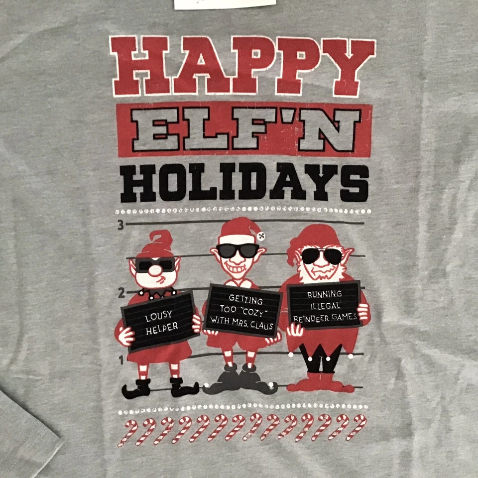 John Bartlett Statements Hombres Ropa de Dormir Camiseta Gris Med Feliz Elfo’n Vacaciones Nuevo con Etiquetas Foto 4 de 4
