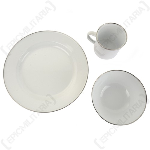 Weißer Emaille-Teller, Schale, Geschirrset – Camping, Wandern, Picknick,... - Bild 2 von 2