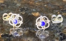 Dainty Vintage Sterling Silver  Enamel Stud Earrings - 925