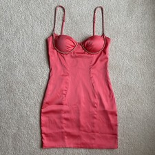 Oh Polly Out Of Bounds Diamanté Embellished Bodycon Mini Dress Coral Pink Size 8