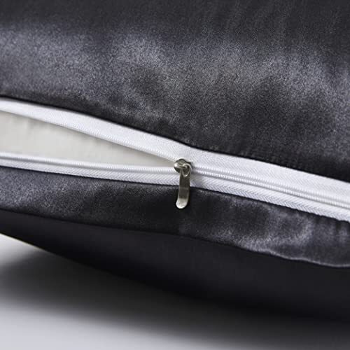 Fundas de almohada de satén con cremallera (20x30), fundas de almohada tamaño queen Queen (20*30) negras - Imagen 5 de 7