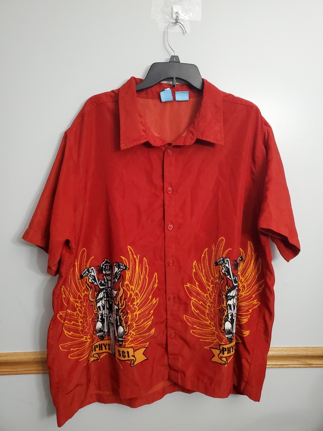 Phys Sci Button Up Skeleton Biker Graphic Shirt S… - image 1