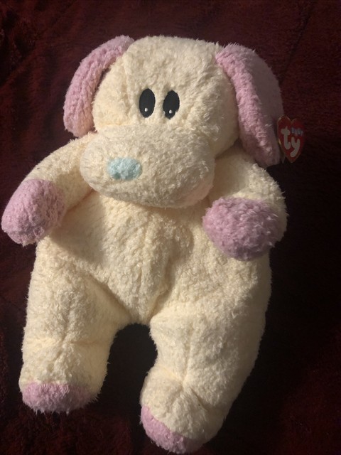 Baby Ty DOGBABY Puppy Dog Rattle Plush Yellow Pink 1999 MWNMT 12