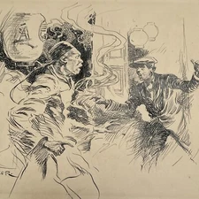 ANTIQUE ART DECO DRAWING ILLUSTRATION JOSEPH L KRAEMER LISTED FAMOUS RARE 1920'S