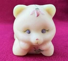 FENTON SATIN BURMESE URANIUM GLASS  LAYING BEAR FIGURINE HAND PAINTED SIGNED