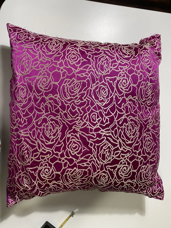 Vintage Pillow Purple Satin Asian Style 14” Sq Bohemian Gypsy - Image 3 of 4