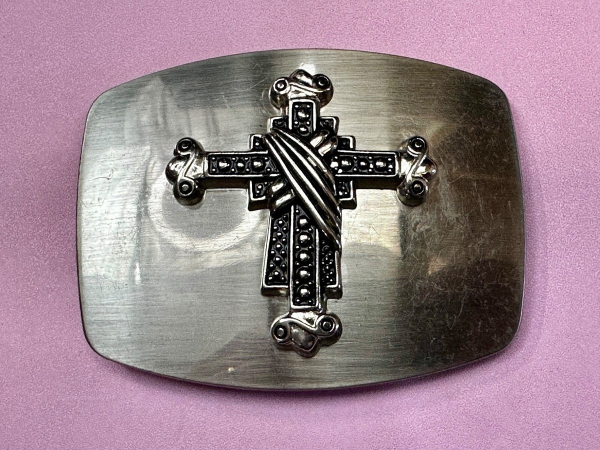 Gothic Medieval Style Ornate Cross Raised On Silver Color 