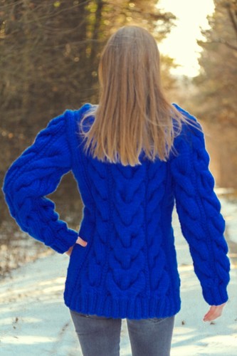 Cable wool sweater thick designer pullover hand knitted warm jumper SuperTanya - Picture 13 of 24