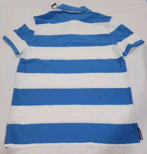 Tommy Hilfiger S/S Malla Rayas Calce Regular Polo Blanco/Azul Para Hombre Talla M NUEVO - Imagen 2 de 4
