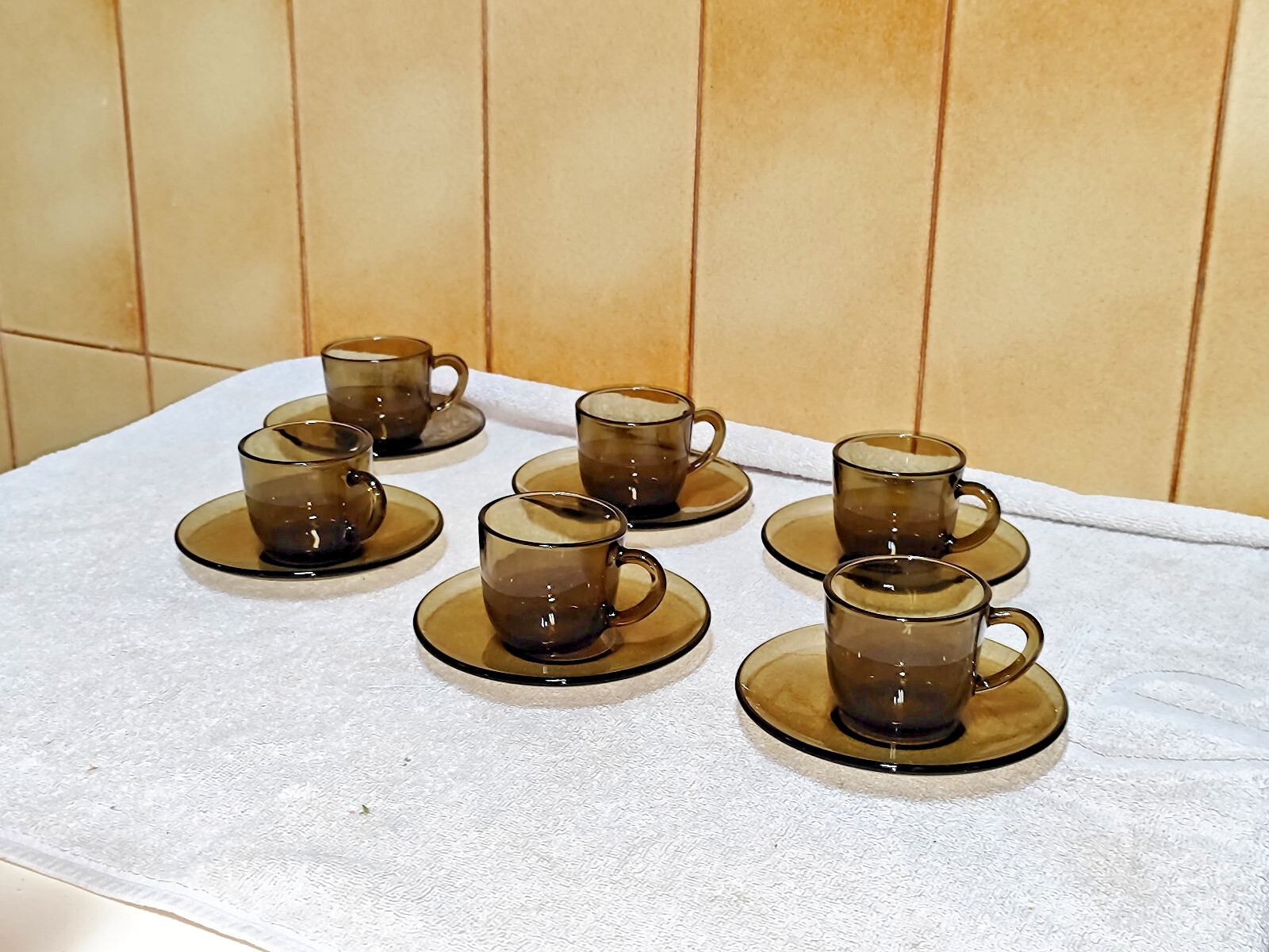 Juego vintage de 6 tazas moka Vereco en vidrio ahumado - Nuevo