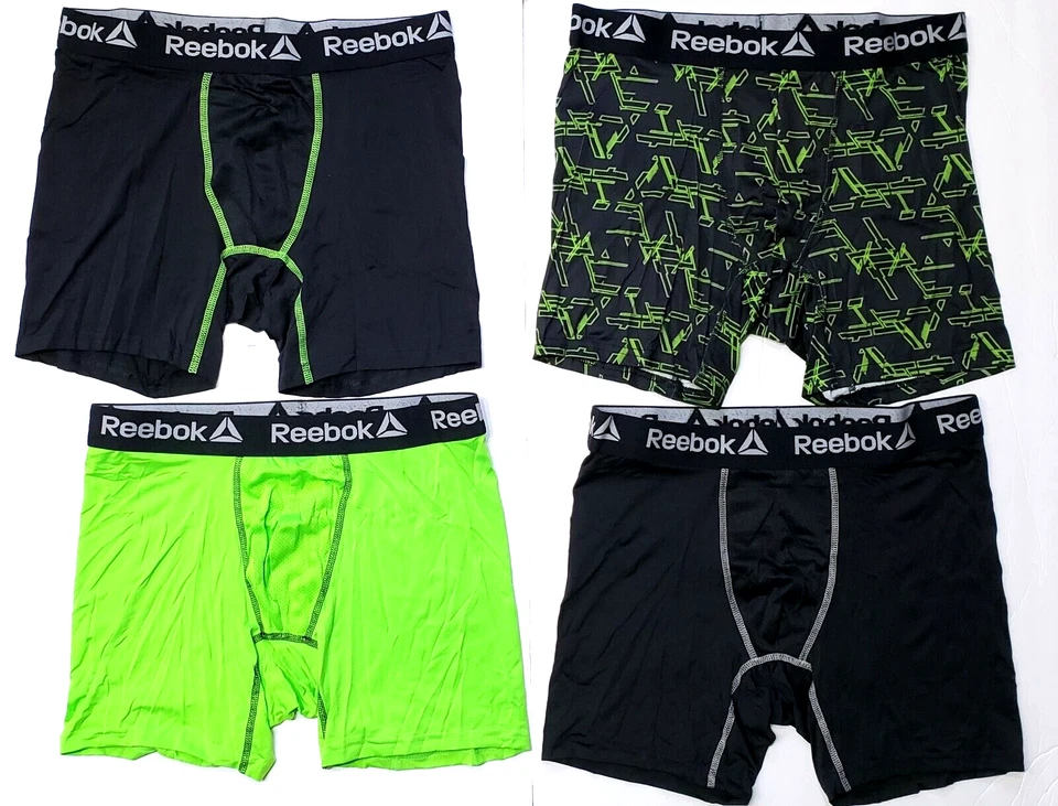Reebok Men's Boxer Briefs 4 Pack M Green Black Performance Train 6" Inseam New - Image 2 of 4