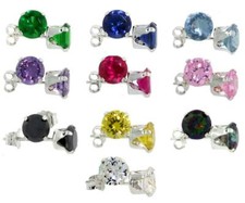 Sterling Silver Stud Earrings w/ 6 mm 1.0 Carat Size Brilliant Cut CZ Stones