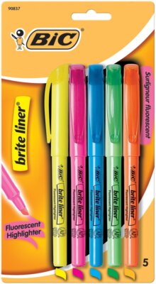 BIC Brite Liner Highlighters, Chisel Tip, Assorted Colors, 5 Count Highlighters