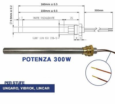 CANDELETTA RESISTENZA ACCENSIONE STUFA A PELLET D.10 L.160