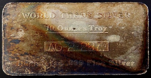 Vintage World Trade 10 Troy Oz 0.999 Fine Silver Bar! Colorful! AG-2-287