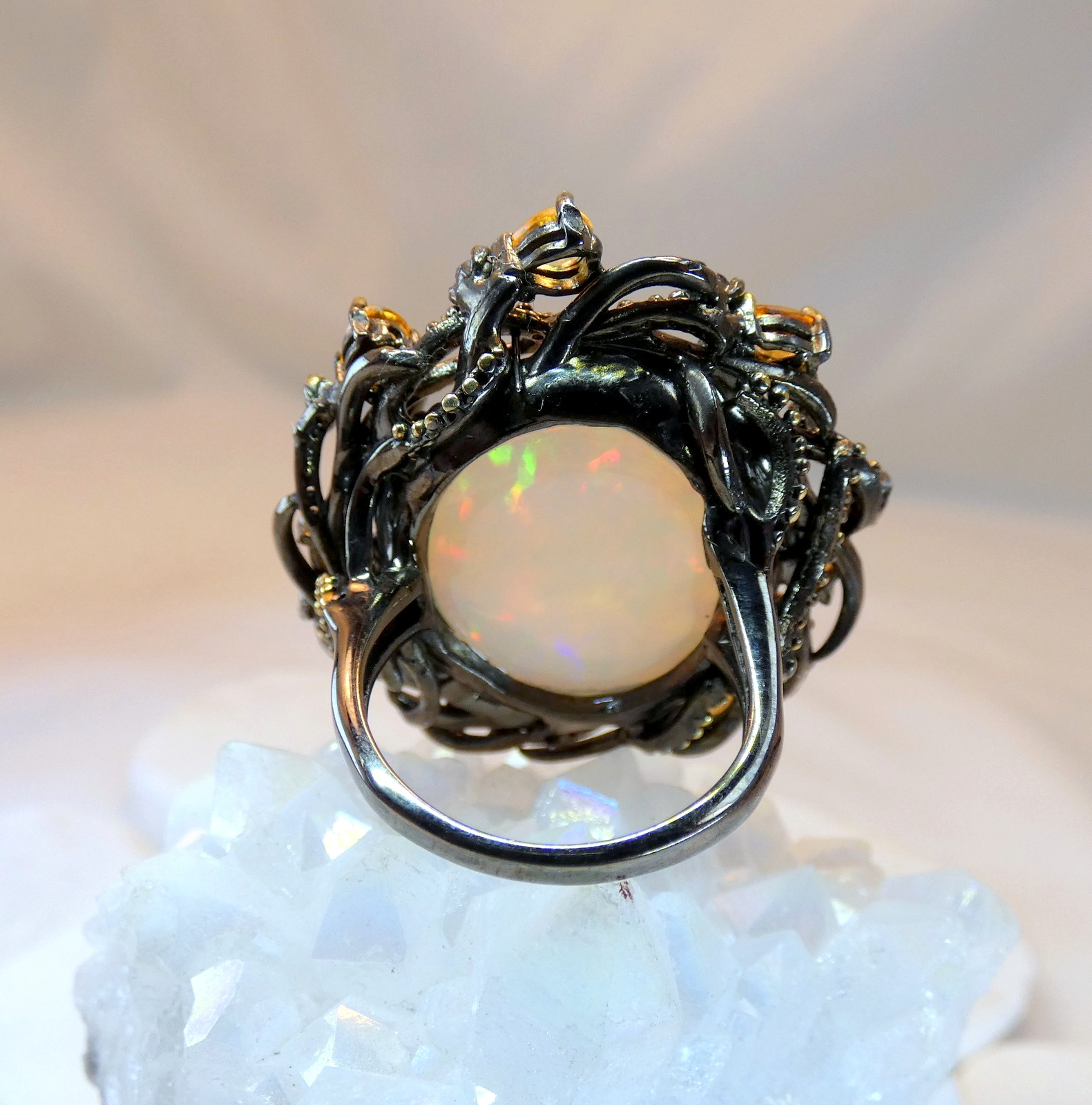 HUGE 17CT Ethiopian Welo Opal Citrine Sterling Silver Ring SZ 8 OOAK Statement image 5