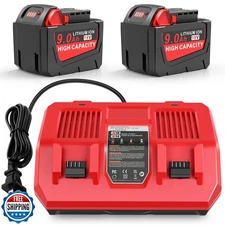 Cukect 2 Pack Milwau 18V Battery and Rapid Dual Charger Kit, 18V 9.0Ah Replac