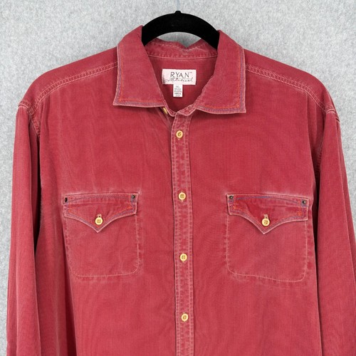 Ryan Michael Mens VTG Silk Corduroy Button Shirt Size XXL Red Distressed Western - Picture 2 of 13