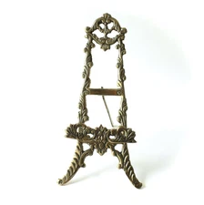 Vintage Ornate Solid Lacquered Brass Easel Book Picture Display Stand 9 3/4"